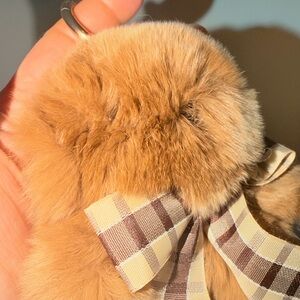 Plush Pom Keychain with Ribbon - Brown teddybear comes with tin